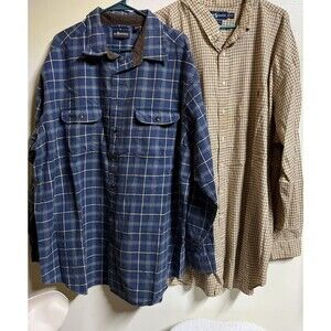 Lot Of 2 Men's 3XLT Plaid Button Up Long Sleeve Shirts Ralph Lauren & Outdoors
